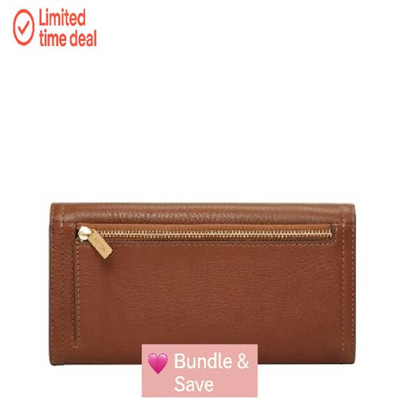 Leather RFID-Blocking Flap Clutch Wallet with 12 Card Slots & Zipper Pockets - Picture 5 of 7